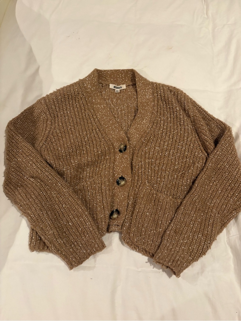 BB DAKOTA Ribbed Cropped Cardigan - Tan